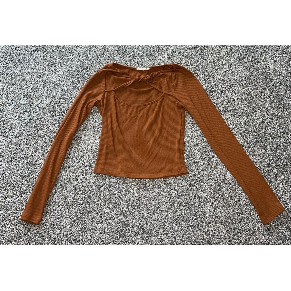Lush Women's‎ Brown Long Sleeve Crop Top size small